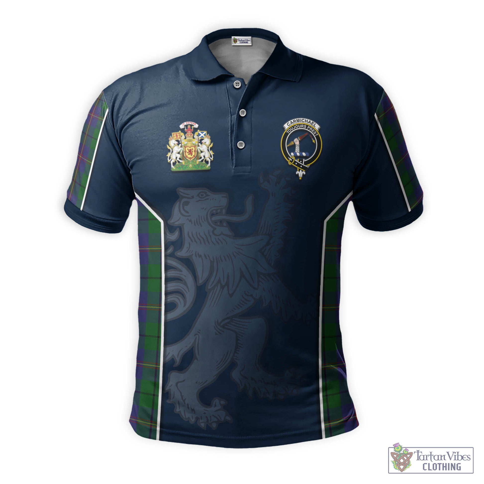 Tartan Vibes Clothing Carmichael Tartan Men's Polo Shirt with Family Crest and Lion Rampant Vibes Sport Style