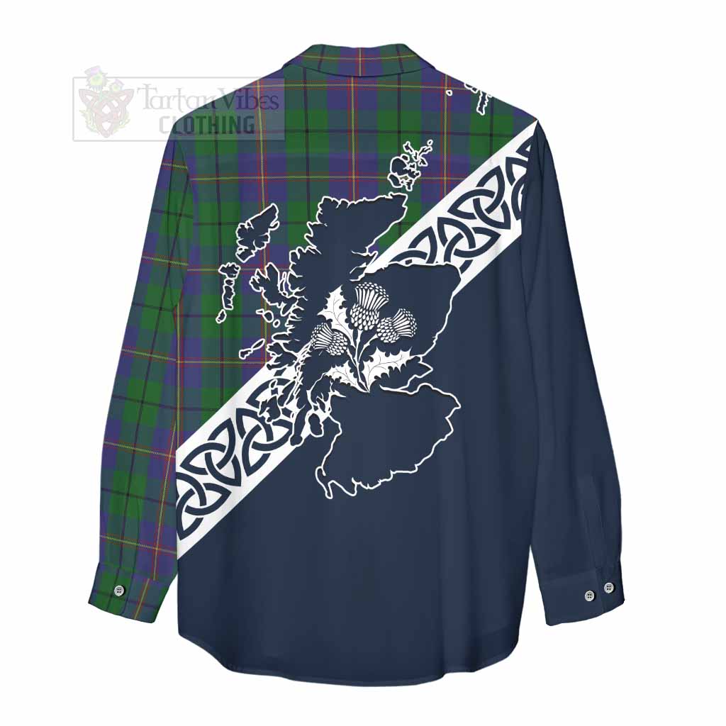 Tartan Vibes Clothing Carmichael Tartan Women's Casual Shirt Featuring Thistle and Scotland Map