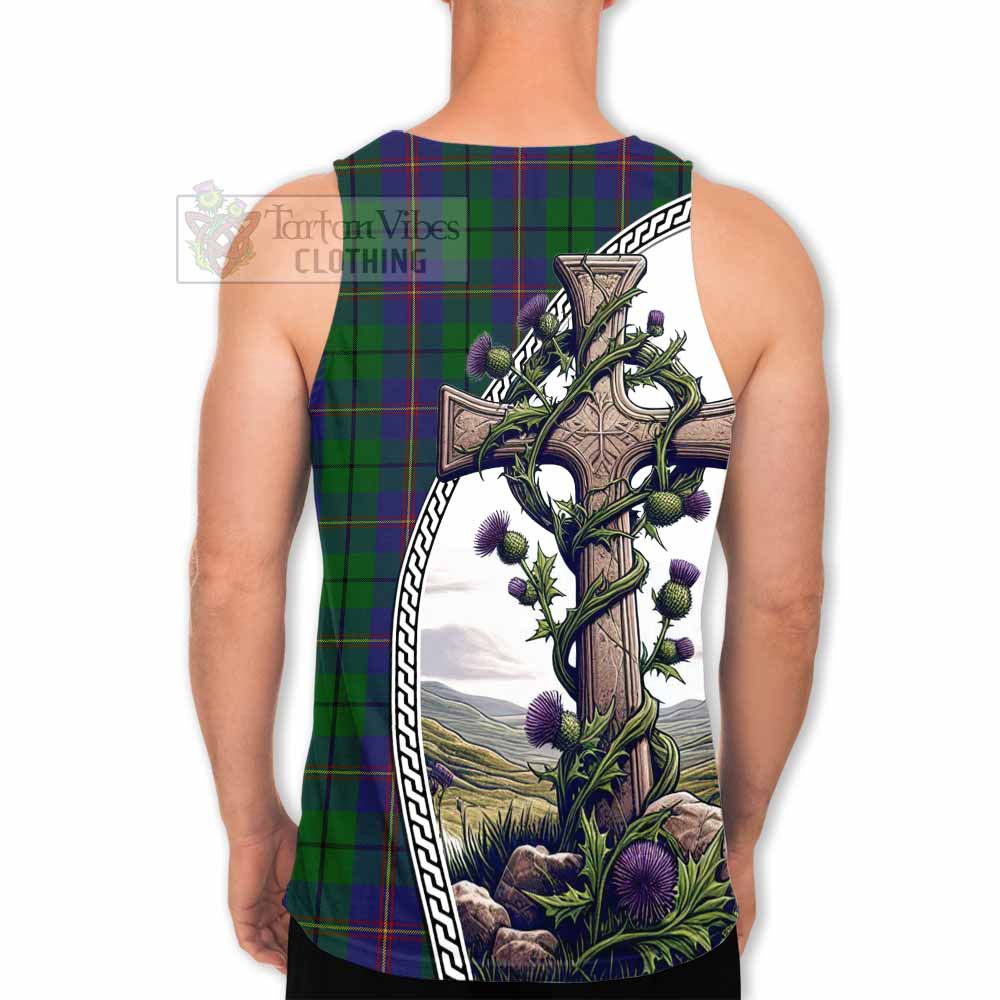 Tartan Vibes Clothing Carmichael Tartan Men's Tank Top with Family Crest and St. Andrew's Cross Accented by Thistle Vines