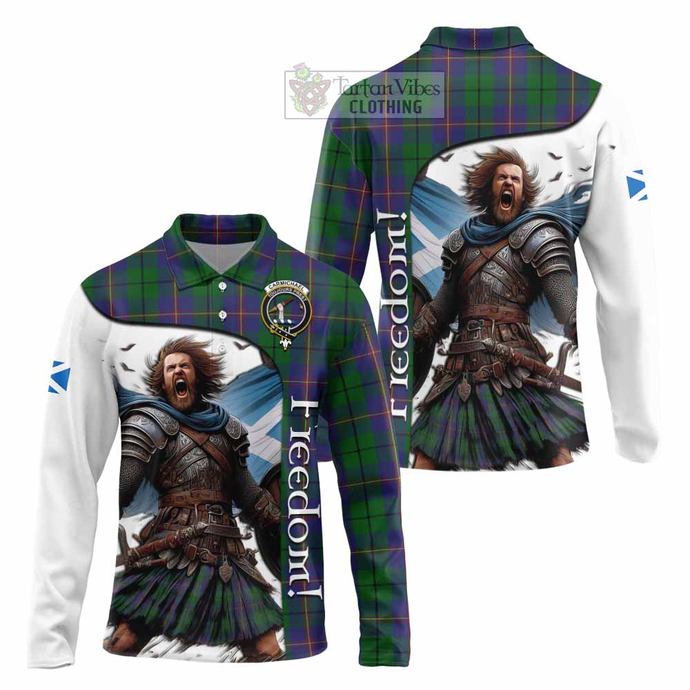 Tartan Vibes Clothing Carmichael Crest Tartan Long Sleeve Polo Shirt Inspired by the Freedom of Scottish Warrior