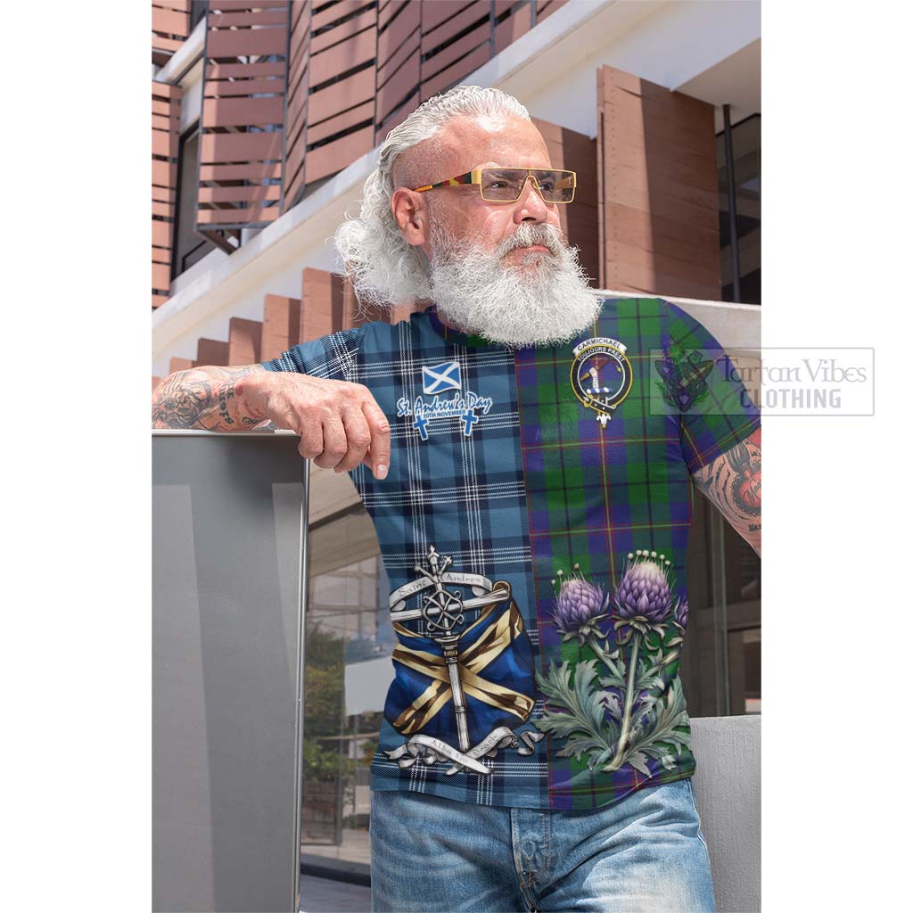 Tartan Vibes Clothing Carmichael Tartan Cotton T-shirt Happy St. Andrew's Day Half Tartan Style