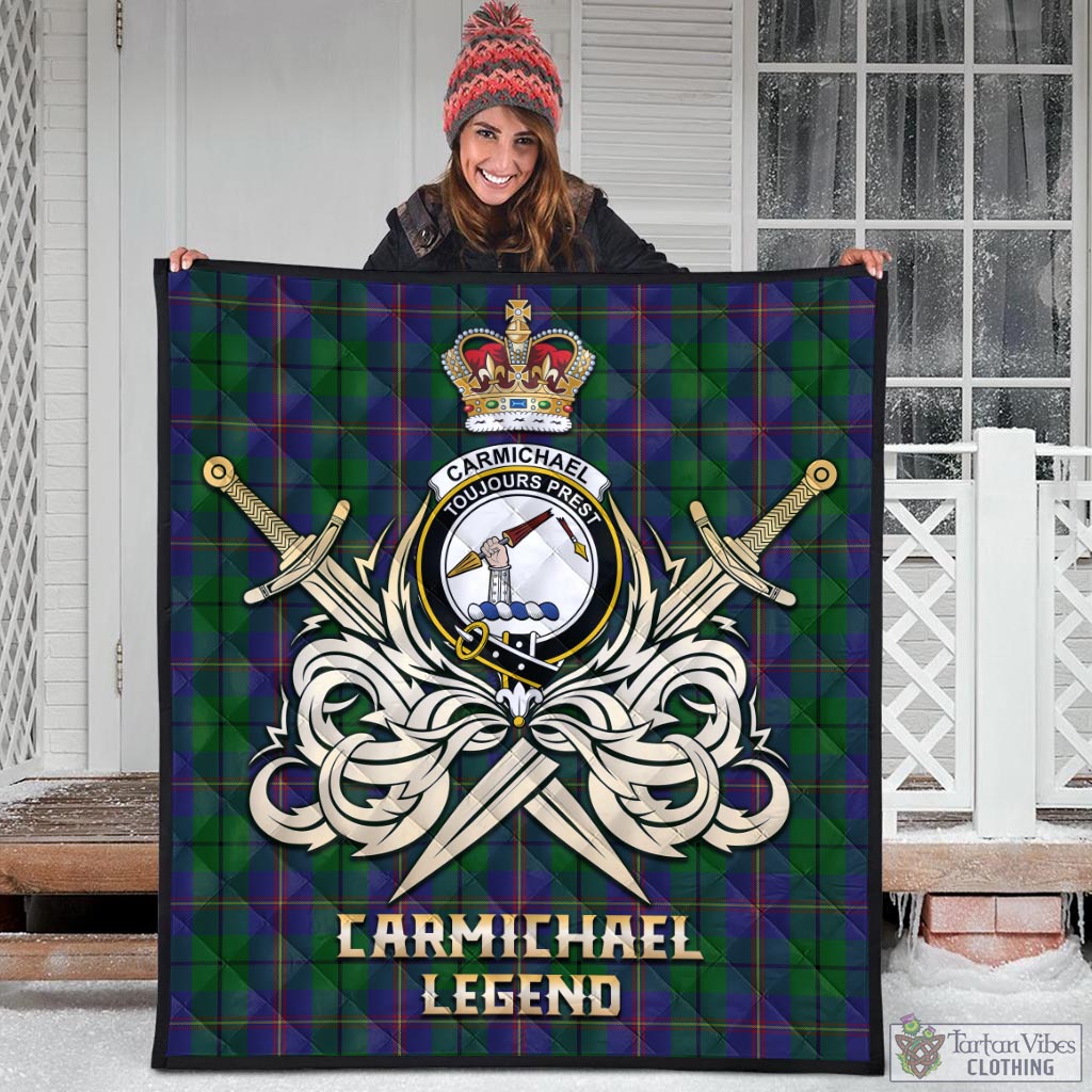 Tartan Vibes Clothing Carmichael Tartan Quilt with Clan Crest and the Golden Sword of Courageous Legacy