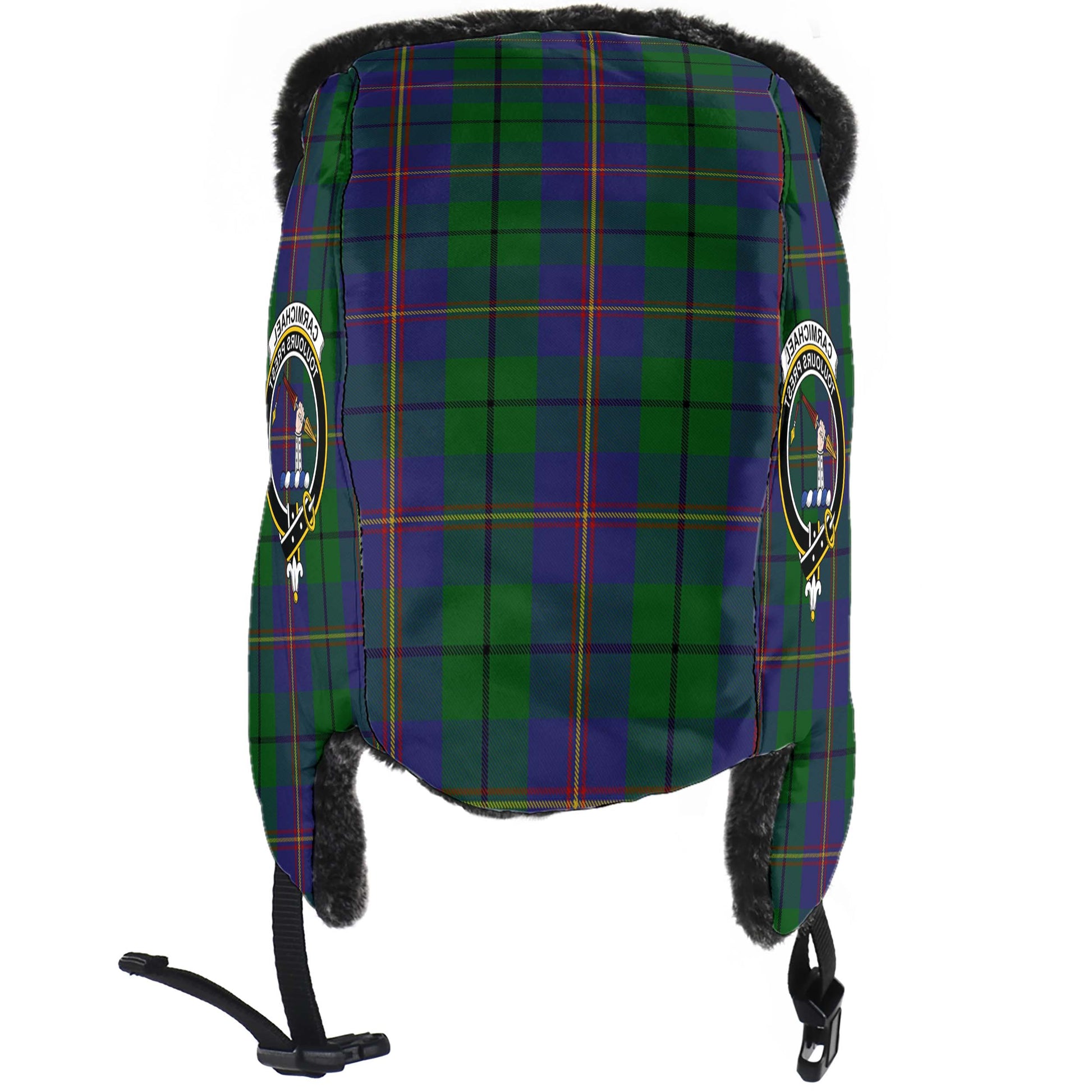 Carmichael Tartan Winter Trapper Hat with Family Crest - Tartanvibesclothing