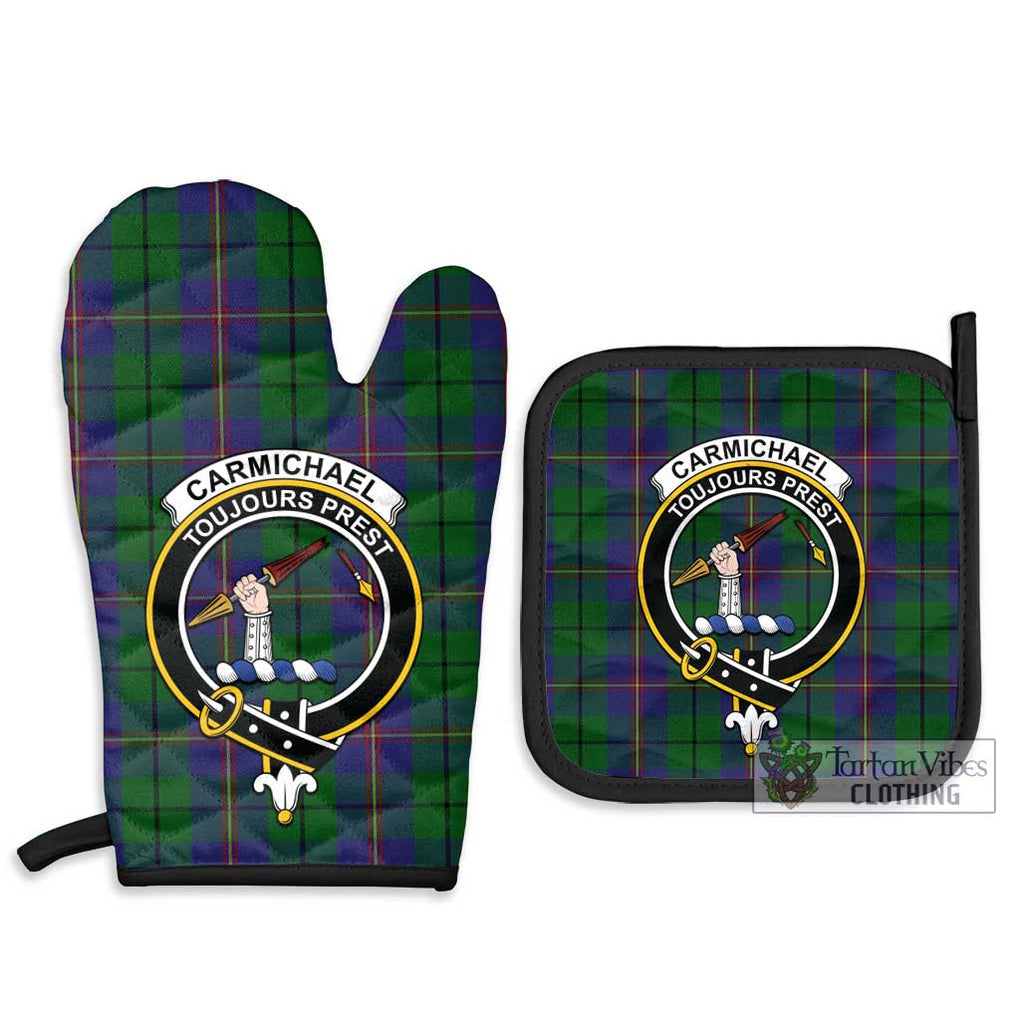 Carmichael Tartan Combo Oven Mitt & Pot-Holder with Family Crest Combo 1 Oven Mitt & 2 Pot-Holder Black - Tartan Vibes Clothing