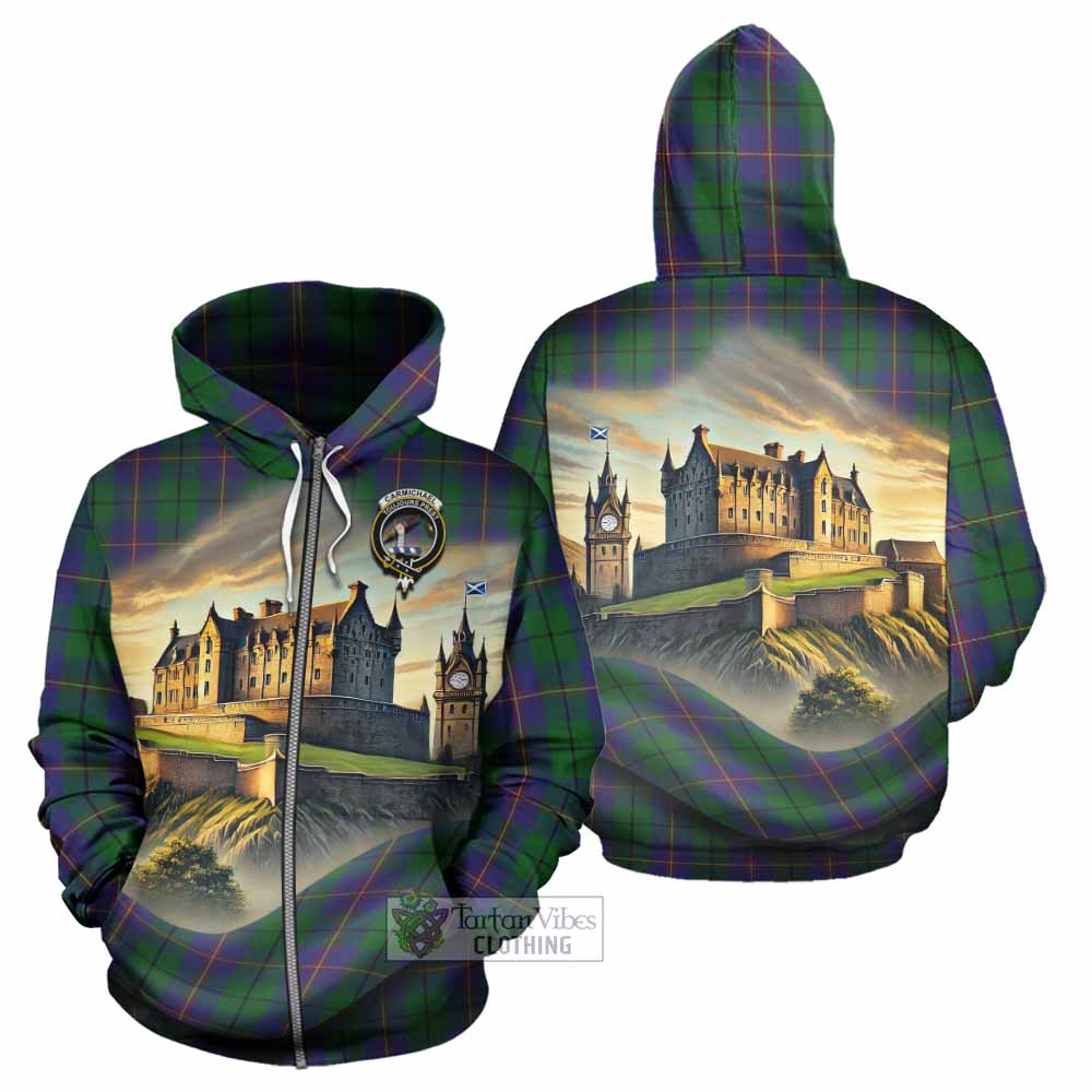 Carmichael Tartan Family Crest Hoodie with Scottish Ancient Castle Style Zip Hoodie - Tartan Vibes Clothing