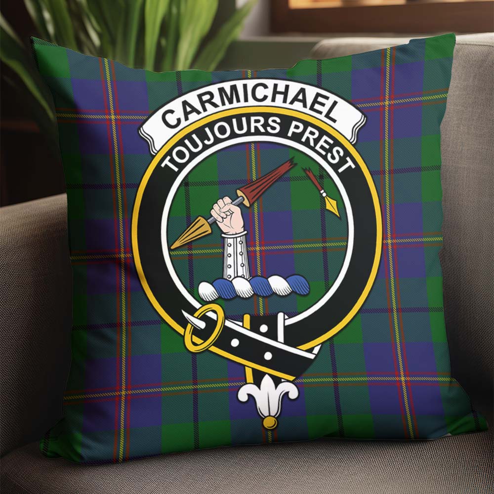 Carmichael Tartan Pillow Cover with Family Crest - Tartanvibesclothing