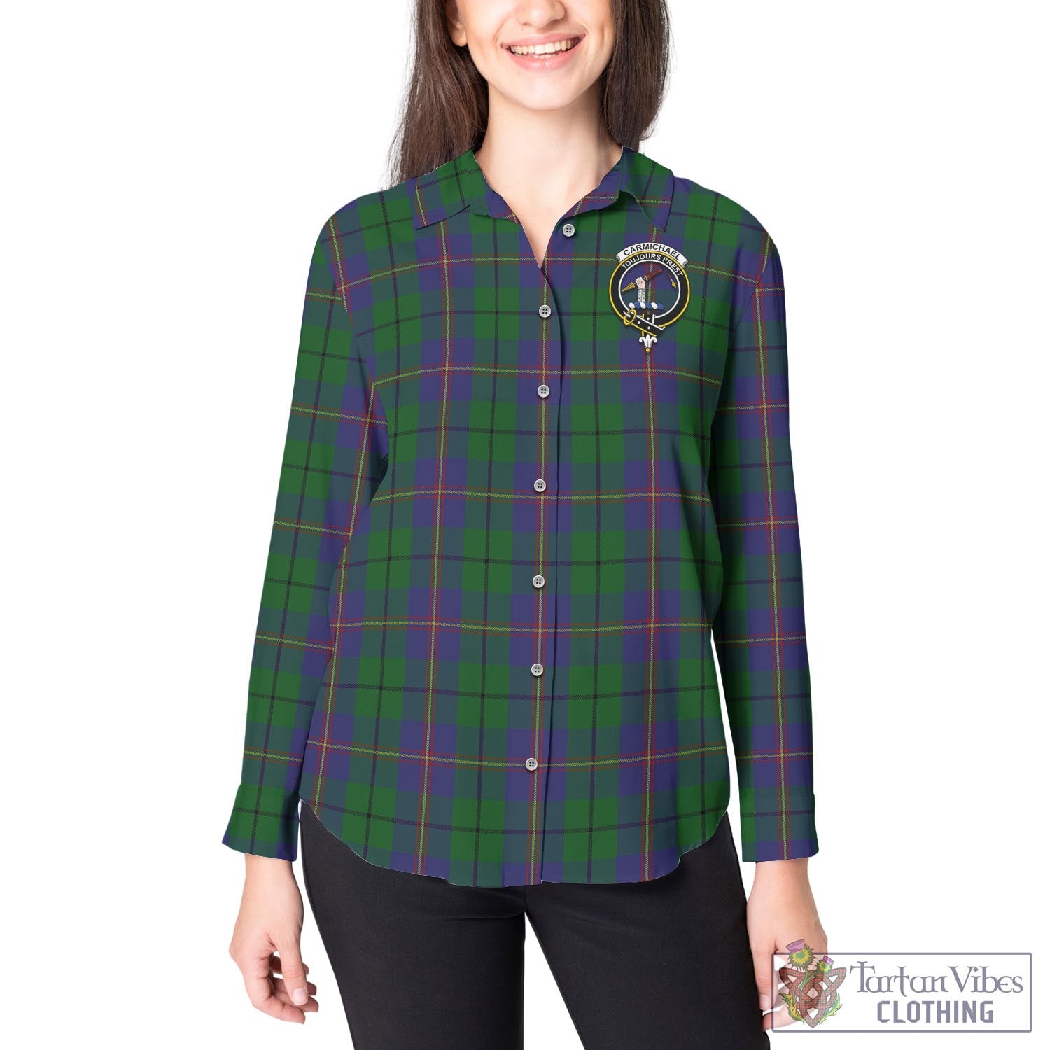 Tartan Vibes Clothing Carmichael Tartan Womens Casual Shirt with Family Crest