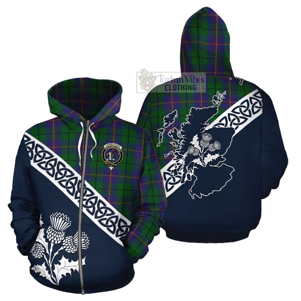 Tartan Vibes Clothing Carmichael Tartan Cotton Hoodie Featuring Thistle and Scotland Map