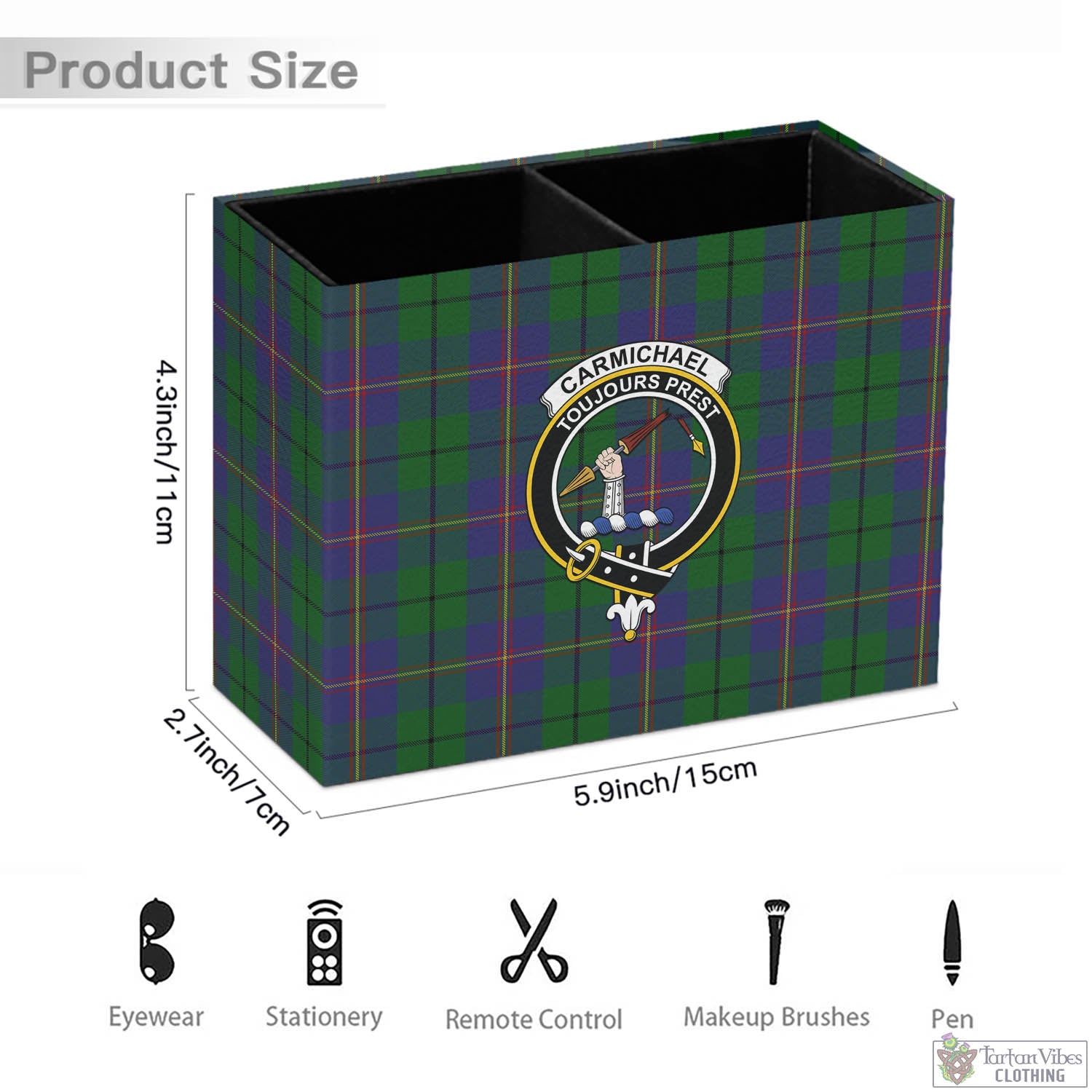 Tartan Vibes Clothing Carmichael Tartan Pen Holder with Family Crest