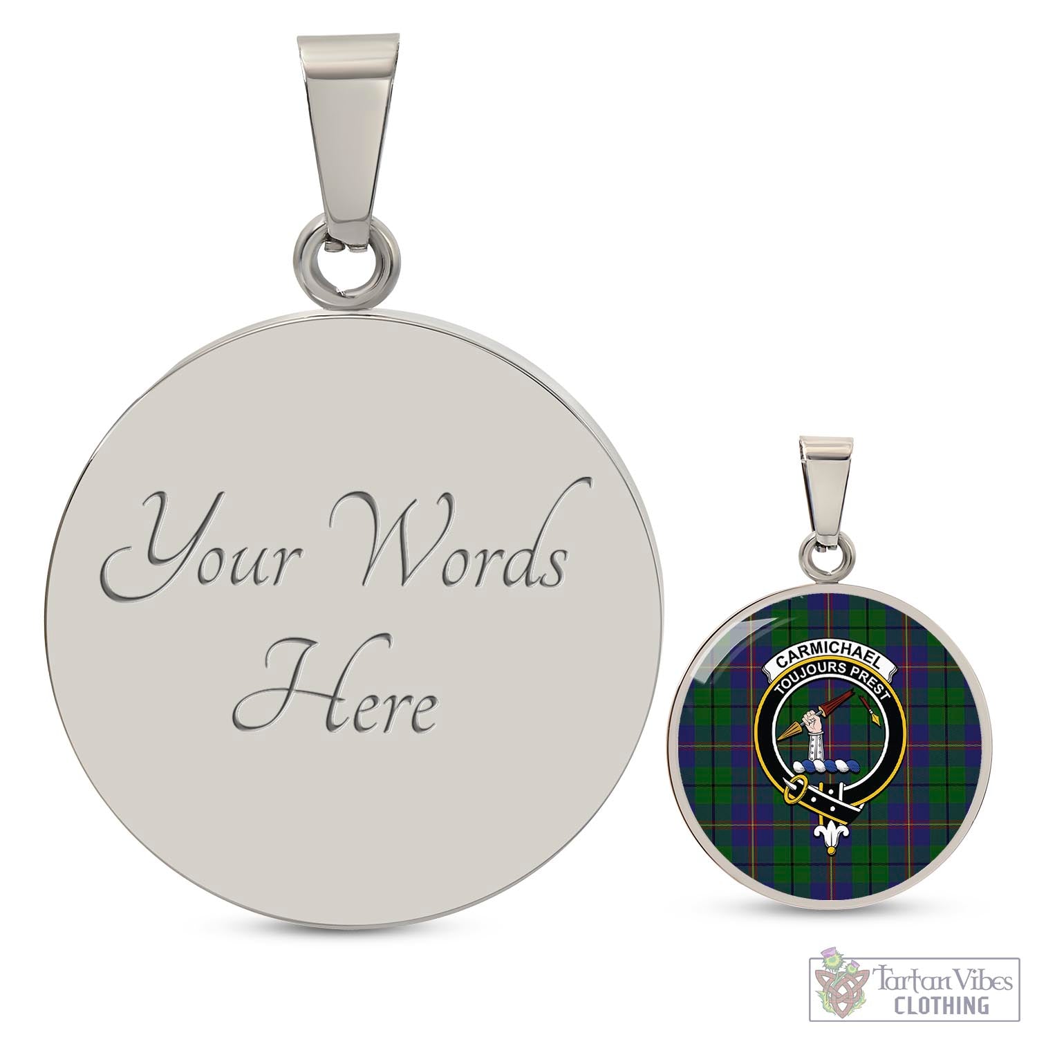 Tartan Vibes Clothing Carmichael Tartan Circle Necklace with Family Crest