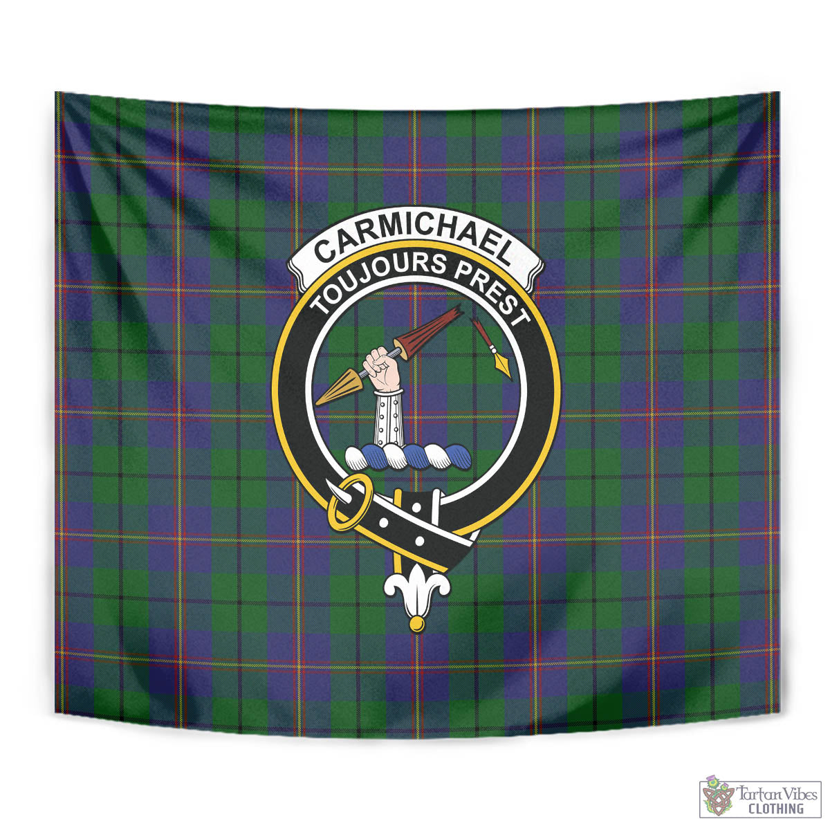 Tartan Vibes Clothing Carmichael Tartan Tapestry Wall Hanging and Home Decor for Room with Family Crest