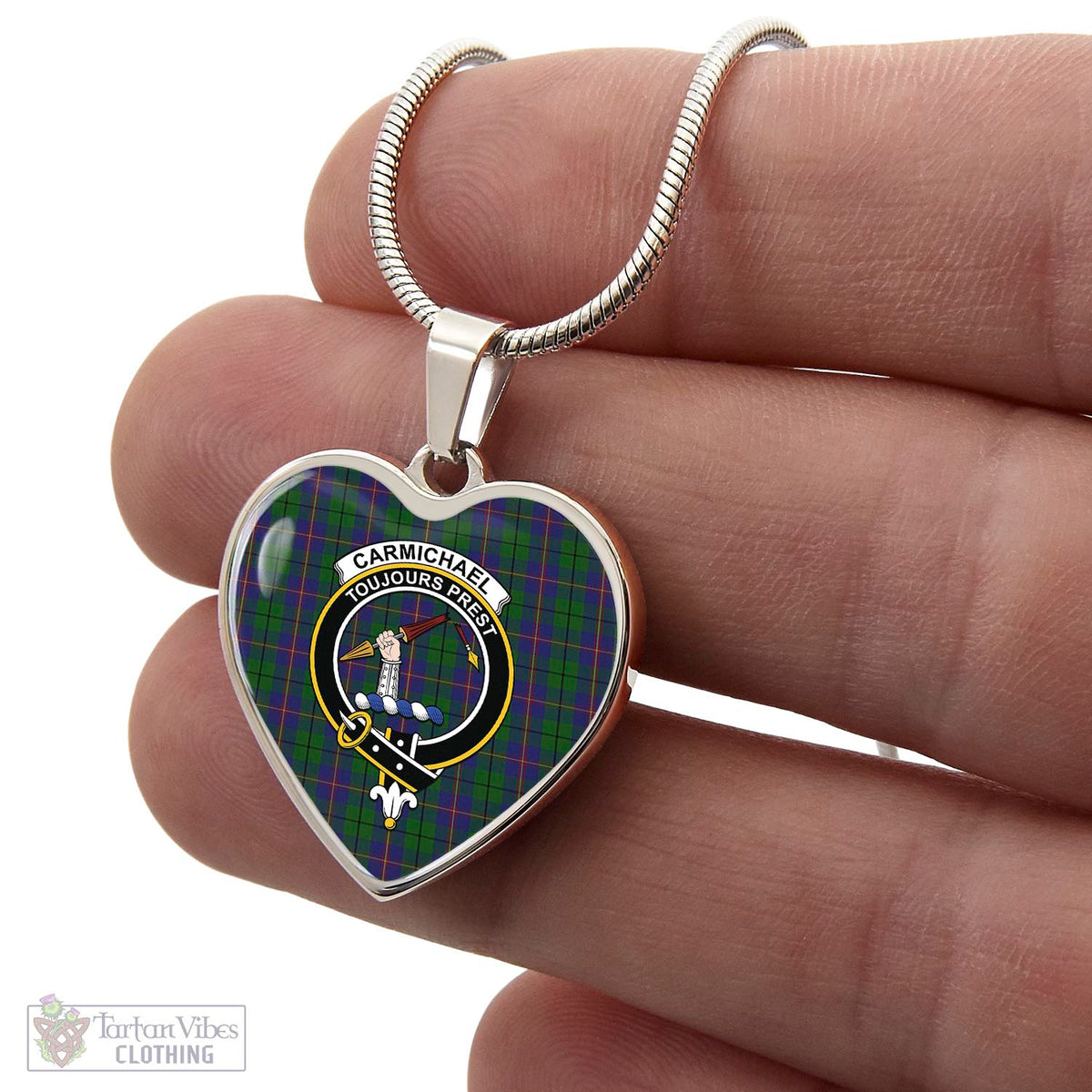 Carmichael Tartan Heart Necklace with Family Crest - Tartan Vibes Clothing