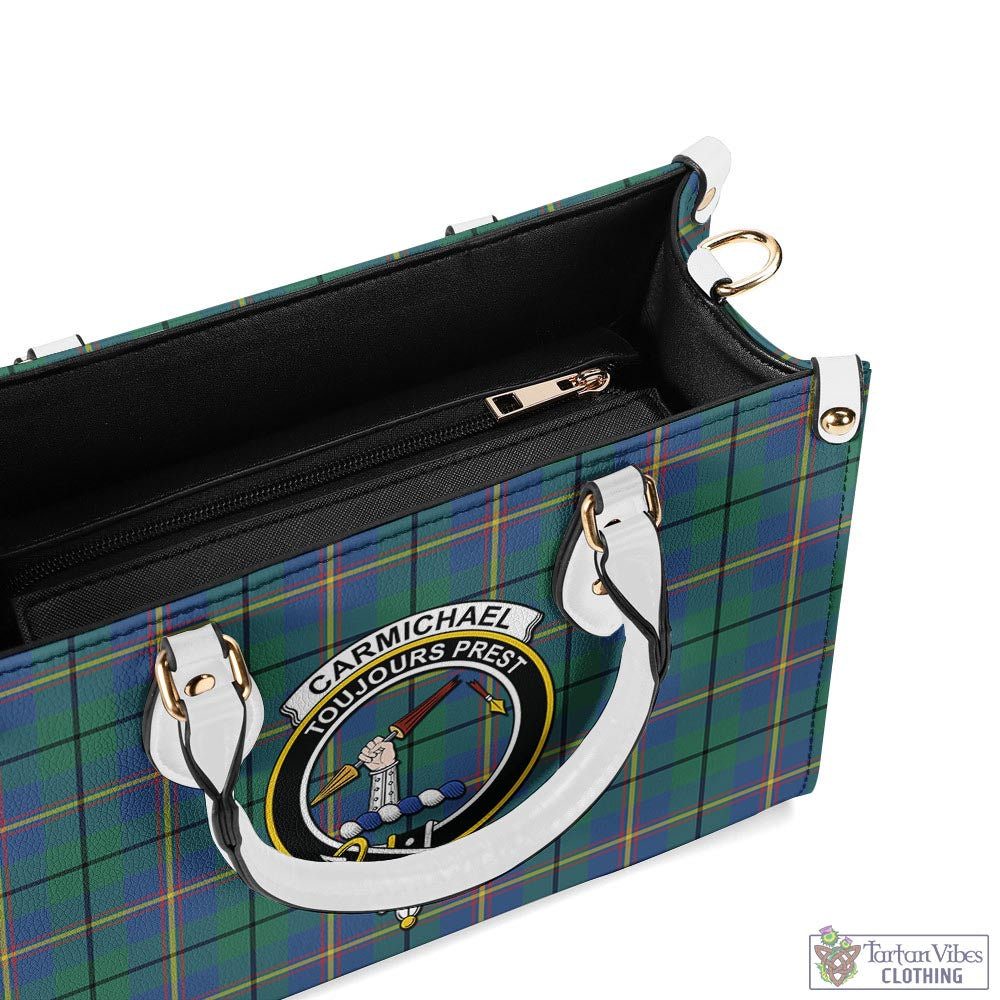 Tartan Vibes Clothing Carmichael Ancient Tartan Luxury Leather Handbags with Family Crest