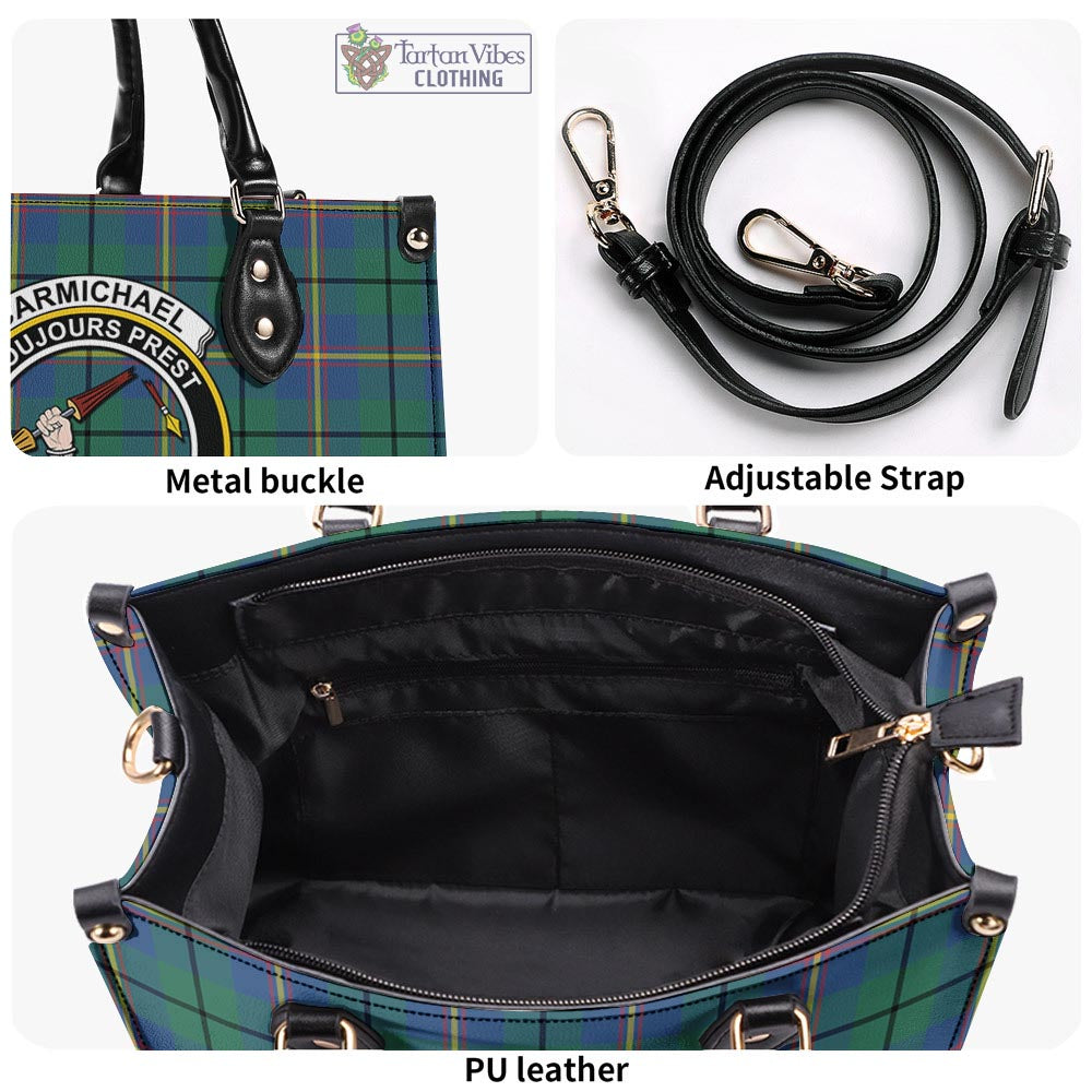 Tartan Vibes Clothing Carmichael Ancient Tartan Luxury Leather Handbags with Family Crest