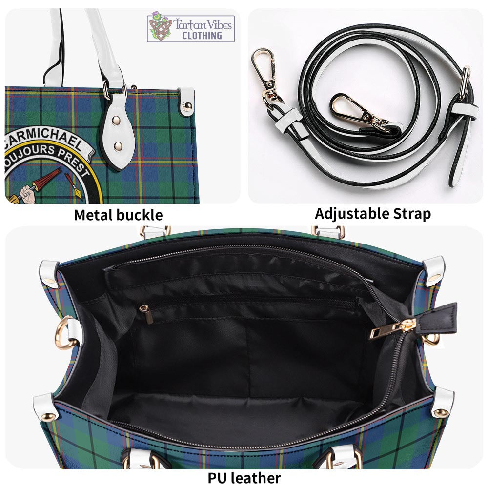 Tartan Vibes Clothing Carmichael Ancient Tartan Luxury Leather Handbags with Family Crest