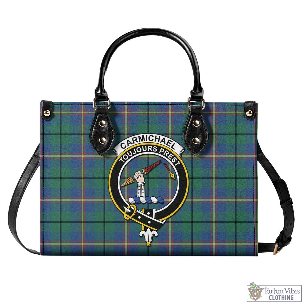 Tartan Vibes Clothing Carmichael Ancient Tartan Luxury Leather Handbags with Family Crest