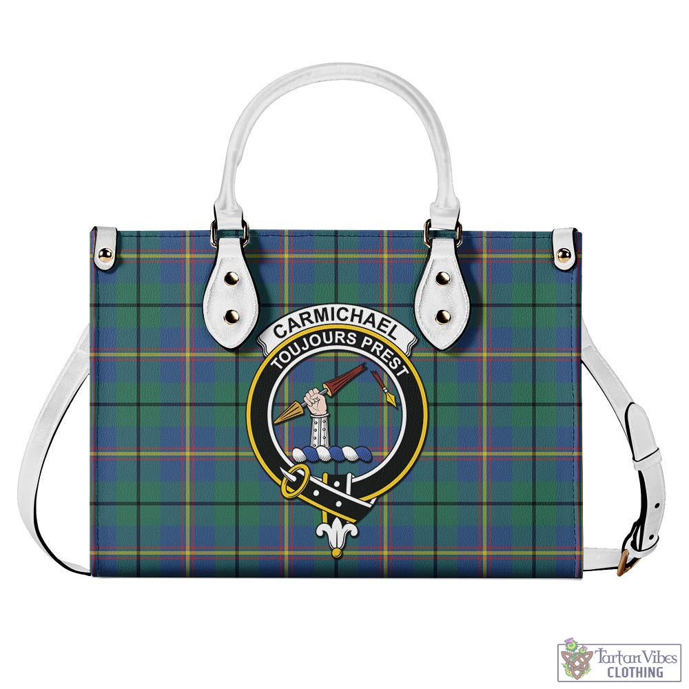 Tartan Vibes Clothing Carmichael Ancient Tartan Luxury Leather Handbags with Family Crest