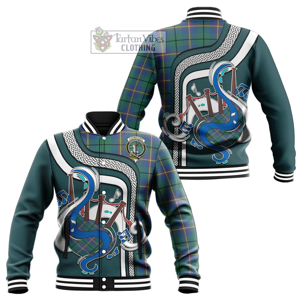 Tartan Vibes Clothing Carmichael Ancient Tartan Baseball Jacket with Epic Bagpipe Style