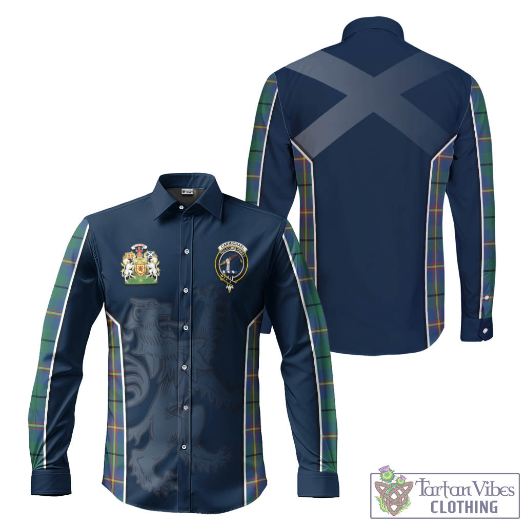 Tartan Vibes Clothing Carmichael Ancient Tartan Long Sleeve Button Up Shirt with Family Crest and Lion Rampant Vibes Sport Style