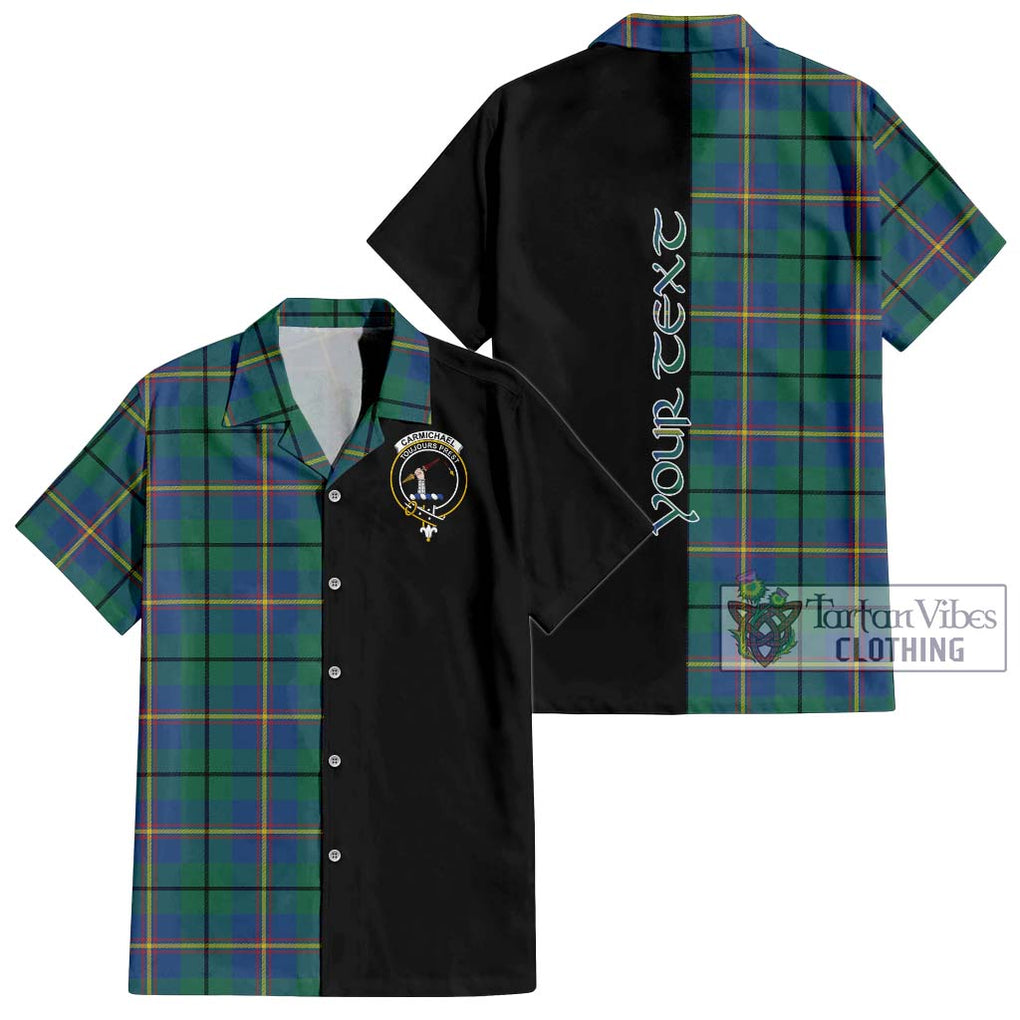 Carmichael Ancient Tartan Short Sleeve Button Shirt with Family Crest and Half Of Me Style Kid - Tartanvibesclothing Shop