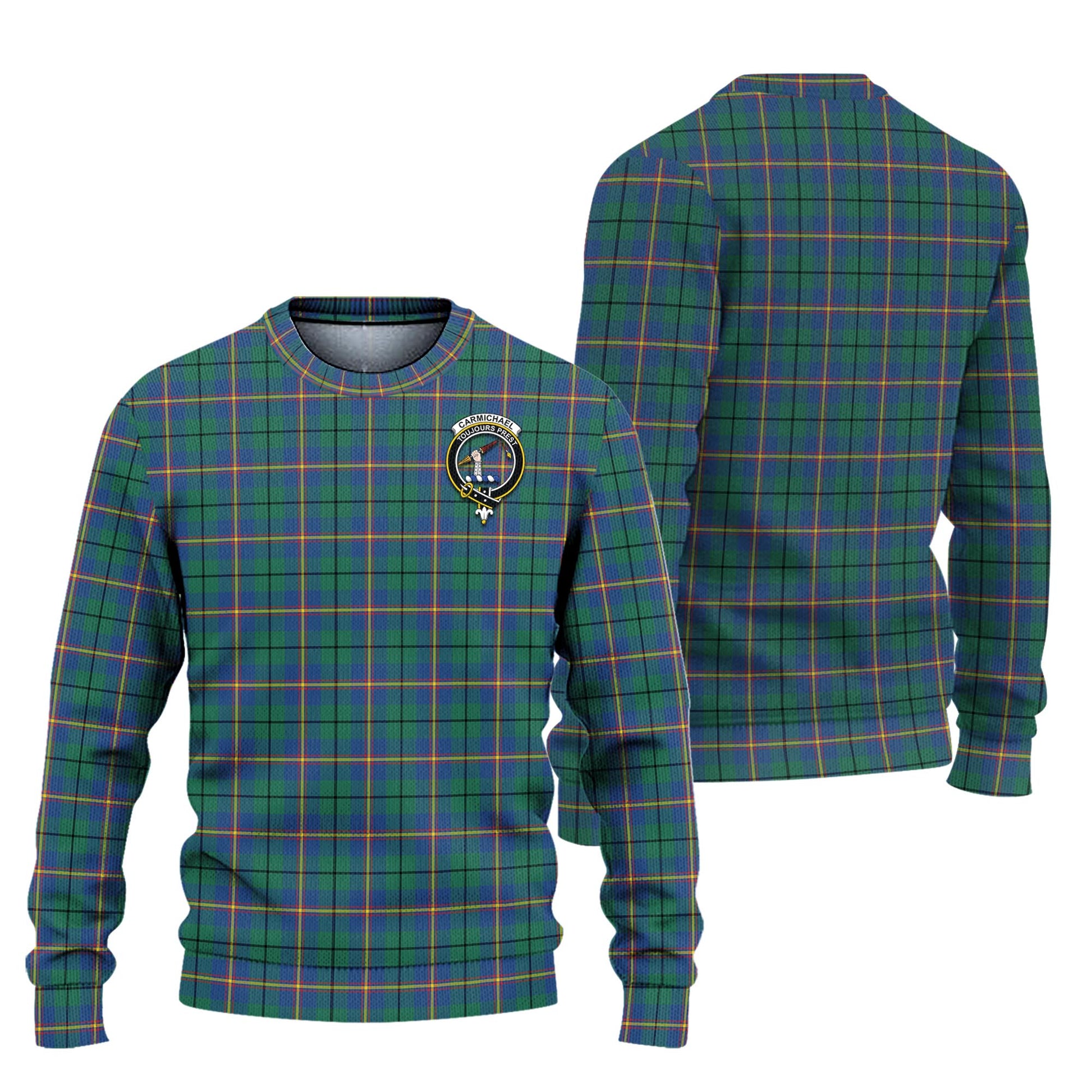 Carmichael Ancient Tartan Knitted Sweater with Family Crest Unisex - Tartanvibesclothing