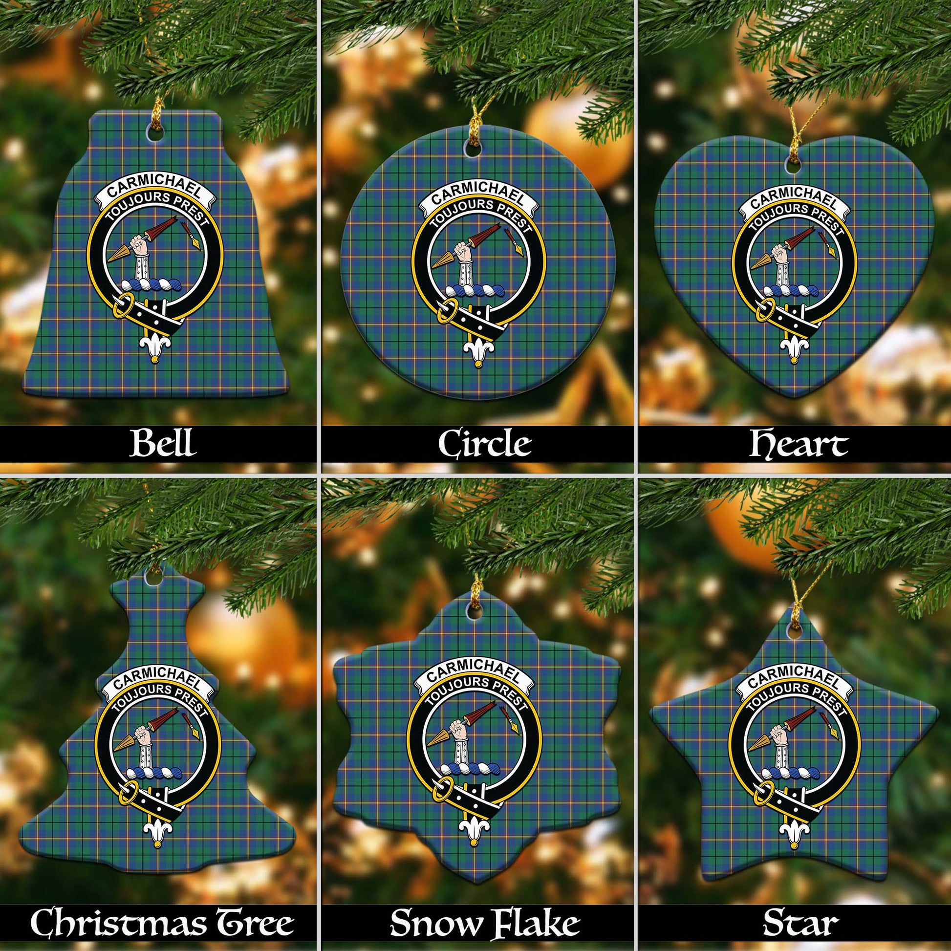 Carmichael Ancient Tartan Christmas Ornaments with Family Crest Ceramic Bell Pack 1: ornament * 1 piece - Tartanvibesclothing