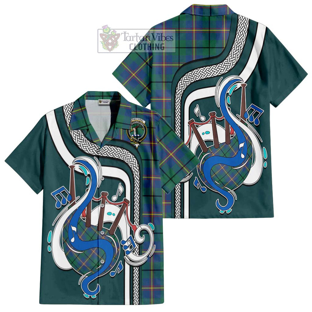 Carmichael Ancient Tartan Short Sleeve Button Shirt with Epic Bagpipe Style Kid - Tartanvibesclothing Shop