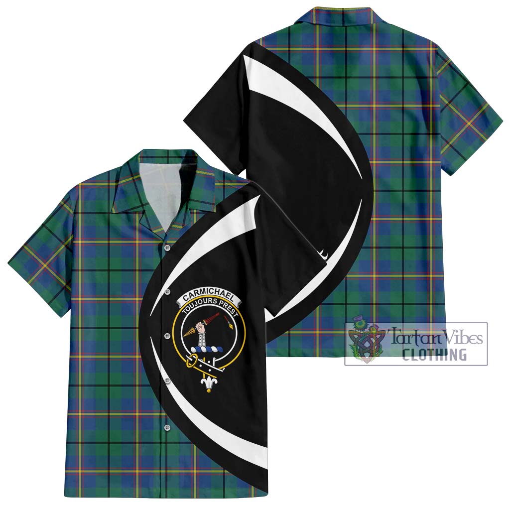 Carmichael Ancient Tartan Short Sleeve Button Up with Family Crest Circle Style Kid - Tartan Vibes Clothing