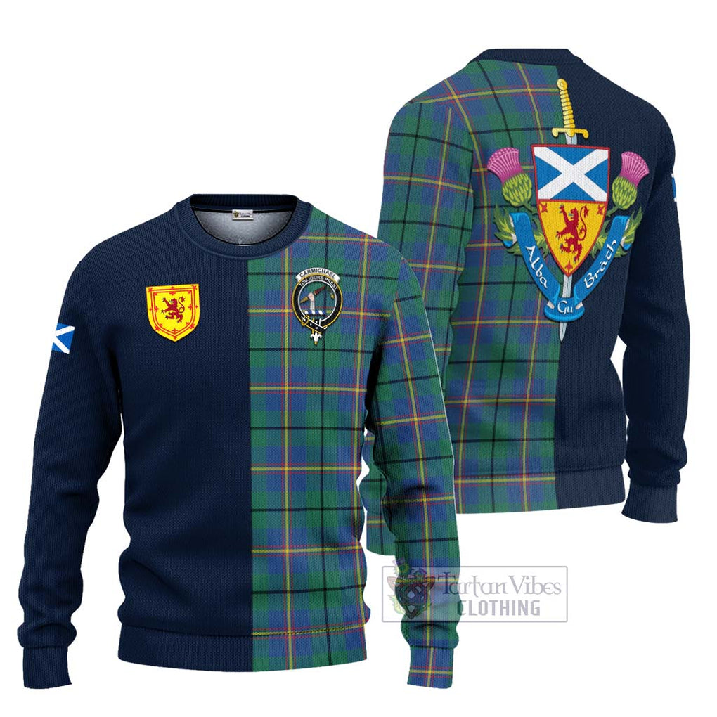 Tartan Vibes Clothing Carmichael Ancient Tartan Knitted Sweater with Scottish Lion Royal Arm Half Style