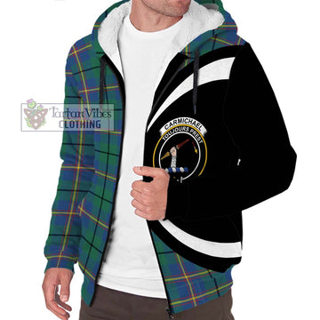 Carmichael Ancient Tartan Sherpa Hoodie with Family Crest Circle Style