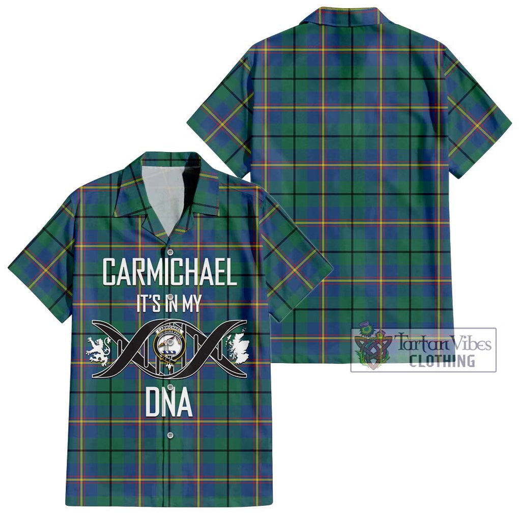 Carmichael Ancient Tartan Short Sleeve Button Shirt with Family Crest DNA In Me Style Kid - Tartanvibesclothing Shop