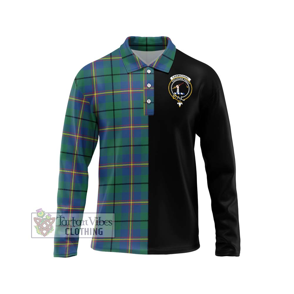 Carmichael Ancient Tartan Long Sleeve Polo Shirt with Family Crest and Half Of Me Style Unisex - Tartanvibesclothing Shop