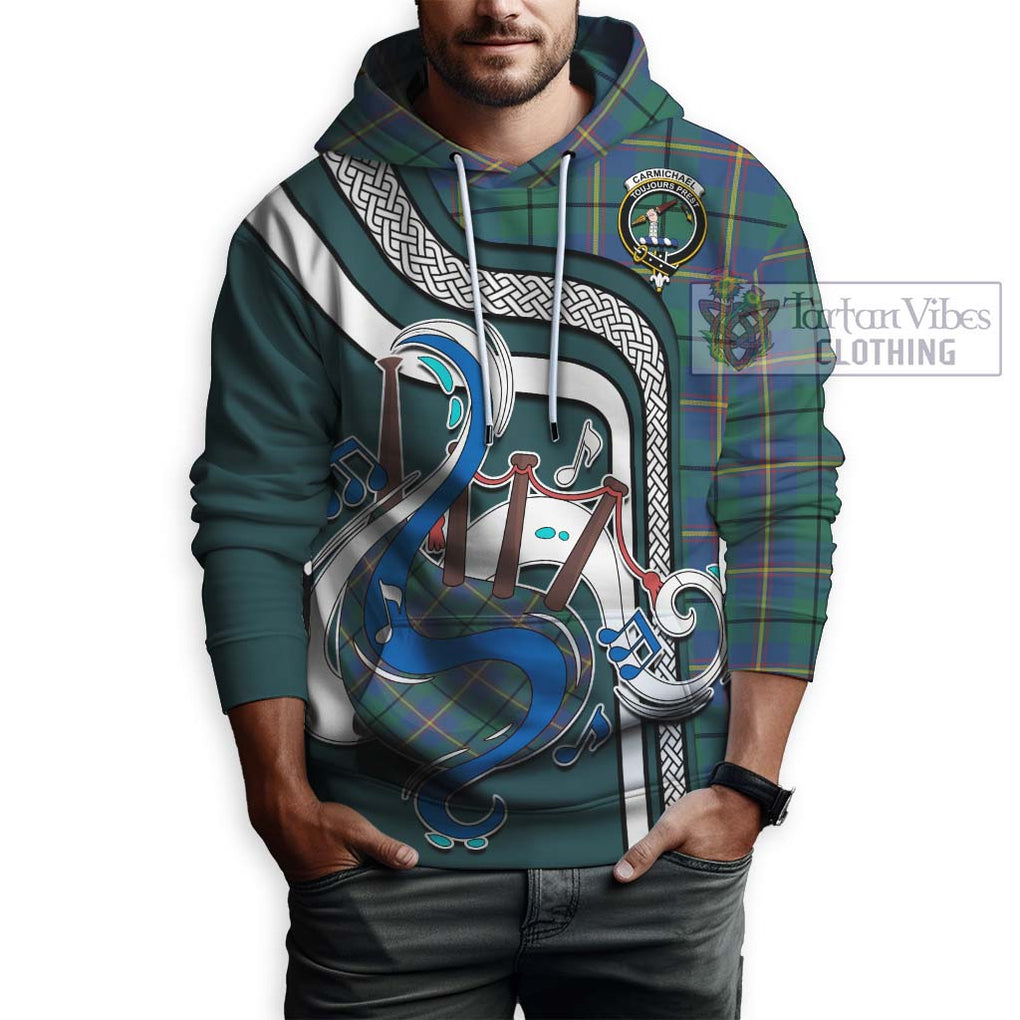 Carmichael Ancient Tartan Hoodie with Epic Bagpipe Style Zip Hoodie - Tartanvibesclothing Shop