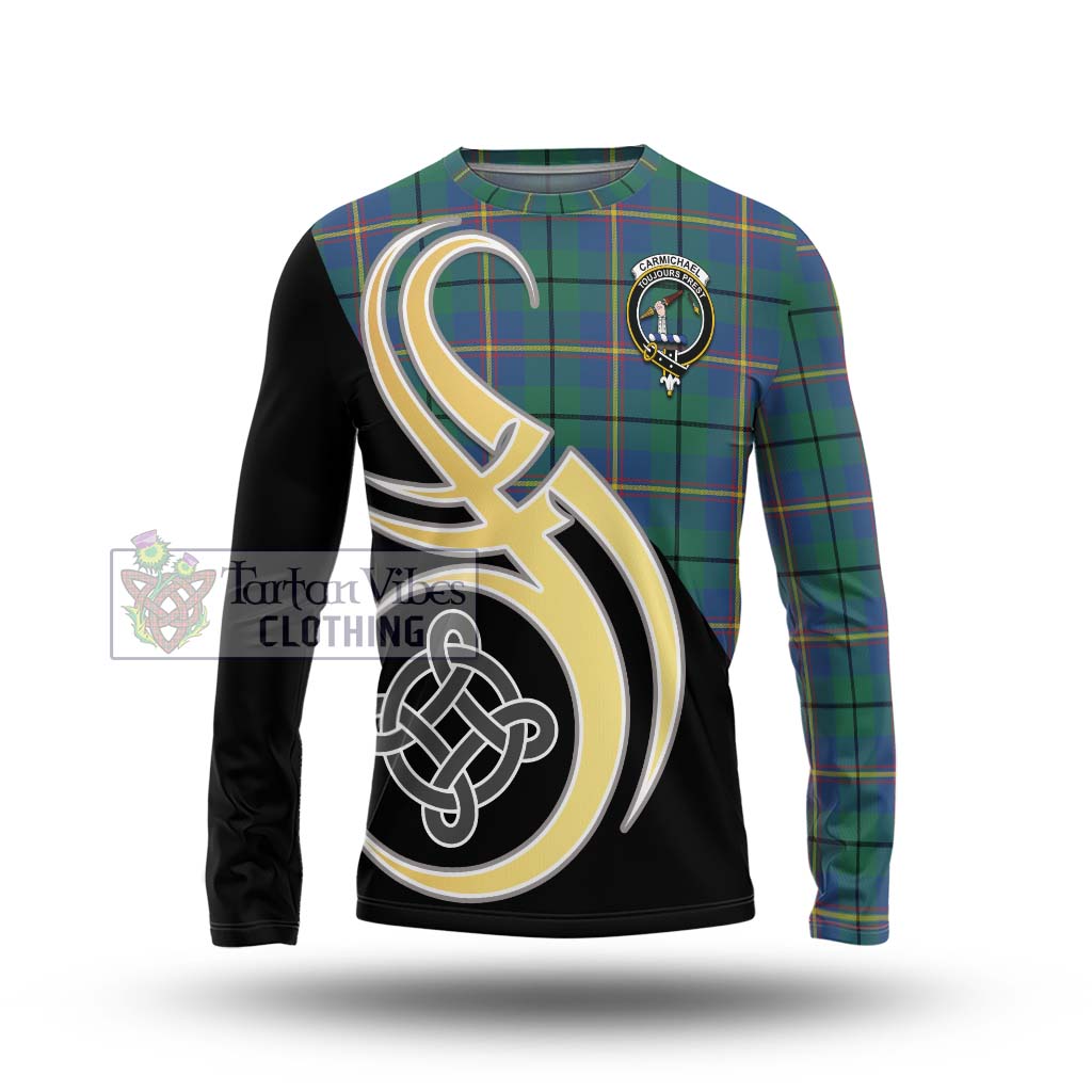 Carmichael Ancient Tartan Long Sleeve T-Shirt with Family Crest and Celtic Symbol Style Unisex - Tartan Vibes Clothing