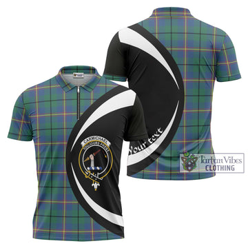 Carmichael Ancient Tartan Zipper Polo Shirt with Family Crest Circle Style