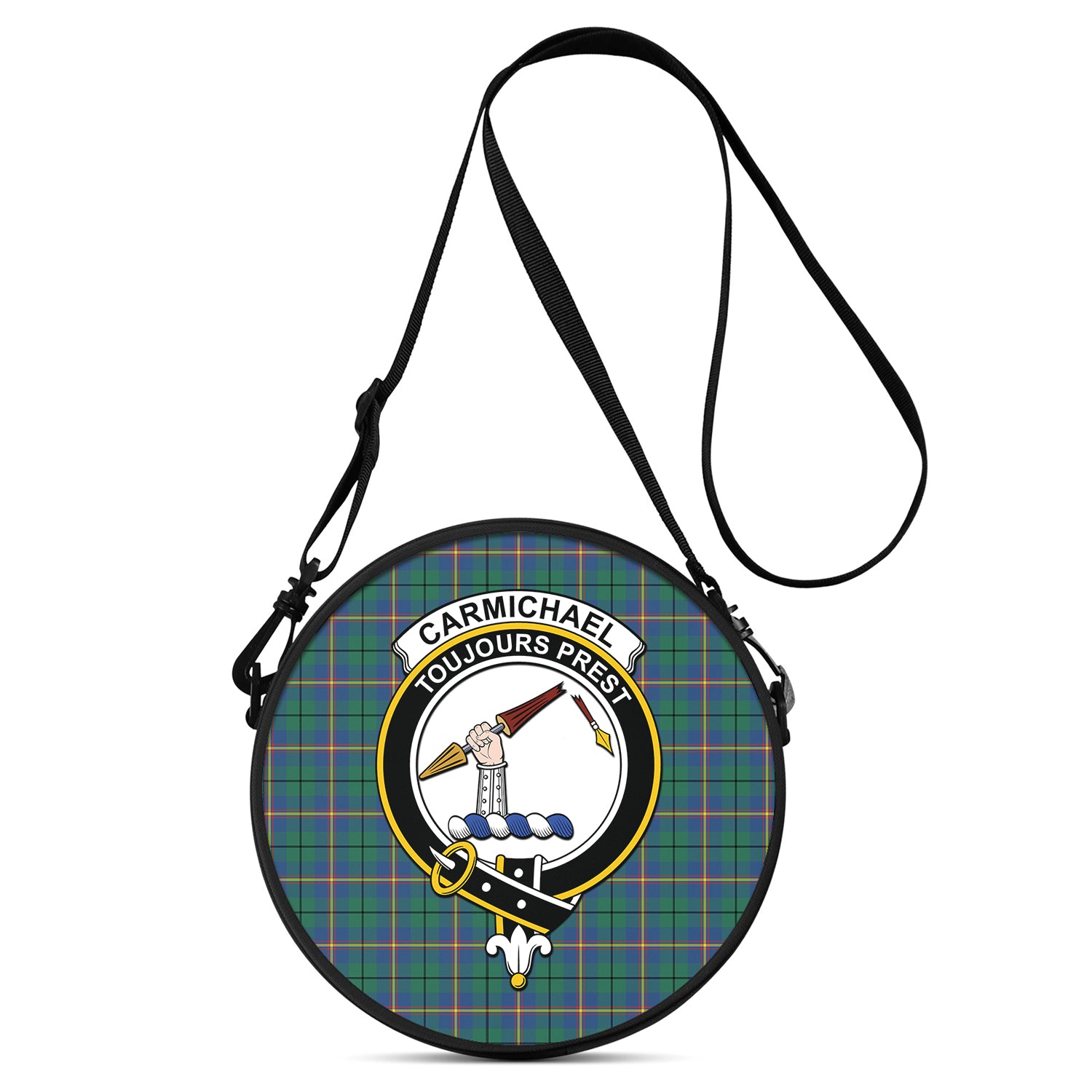 carmichael-ancient-tartan-round-satchel-bags-with-family-crest