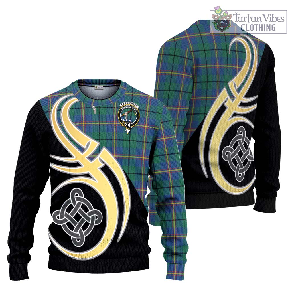 Carmichael Ancient Tartan Knitted Sweater with Family Crest and Celtic Symbol Style Unisex - Tartan Vibes Clothing