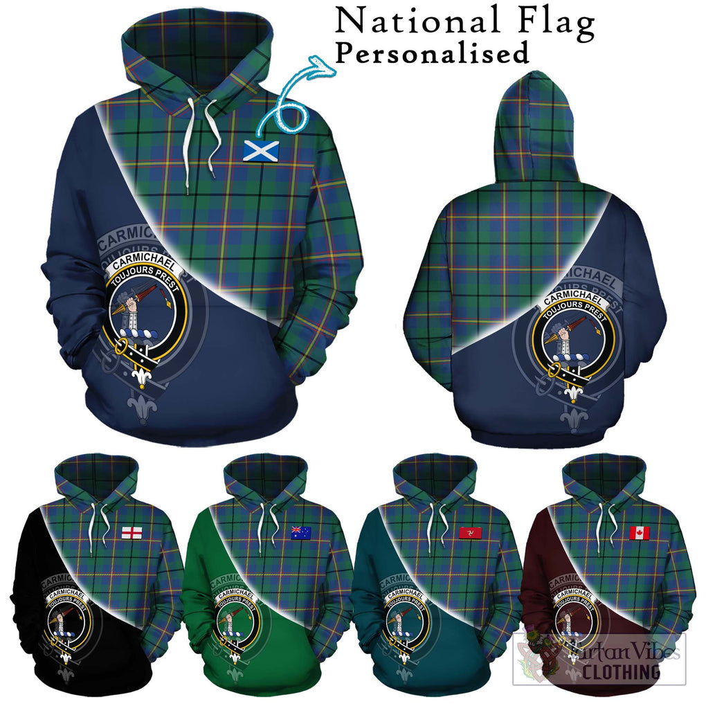 Carmichael Ancient Tartan Hoodie with Personalised National Flag and Family Crest Half Style Zip Hoodie - Tartanvibesclothing Shop