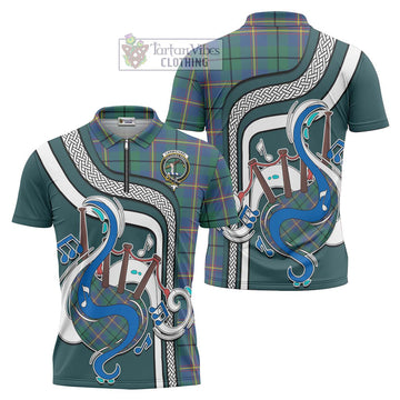 Carmichael Ancient Tartan Zipper Polo Shirt with Epic Bagpipe Style