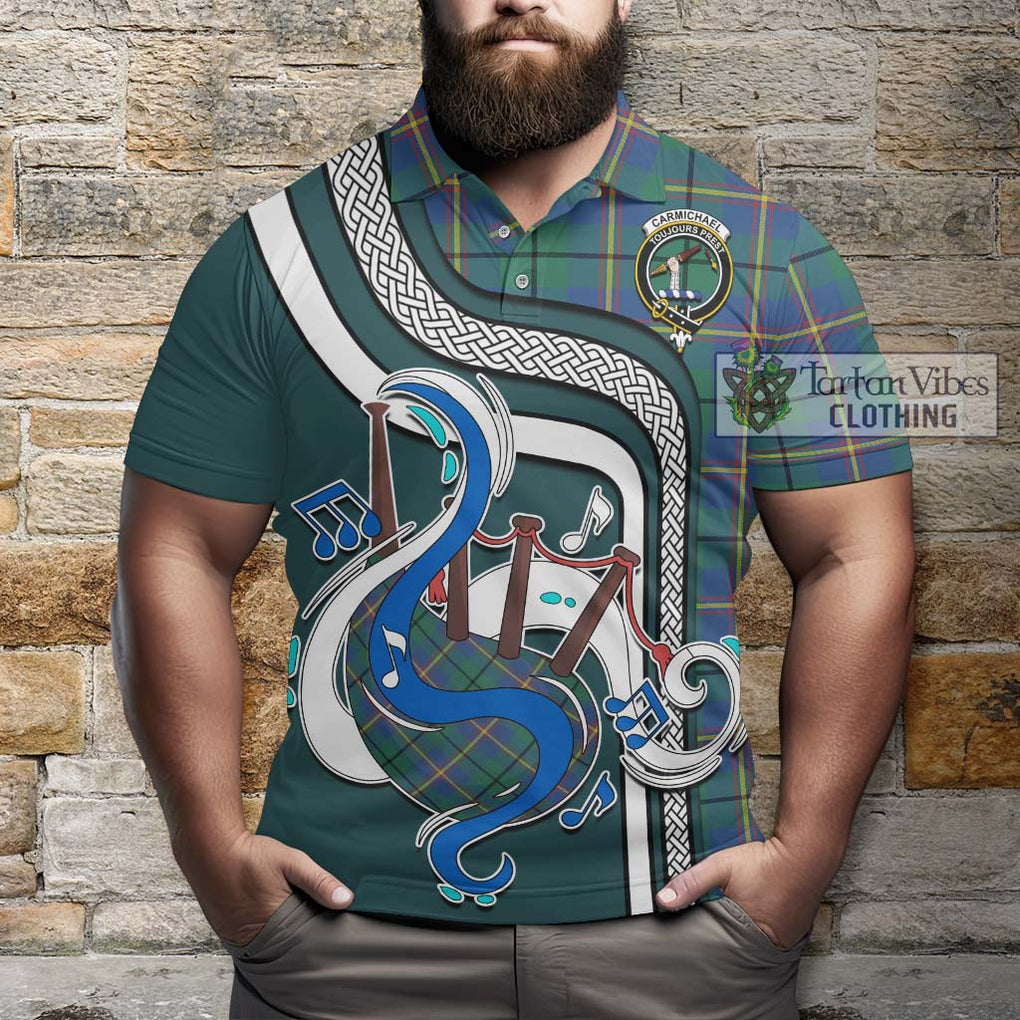 Tartan Vibes Clothing Carmichael Ancient Tartan Polo Shirt with Epic Bagpipe Style