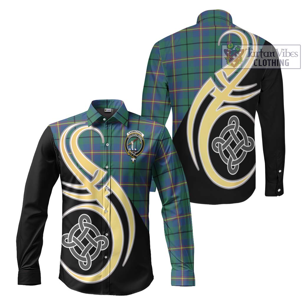 Carmichael Ancient Tartan Long Sleeve Button Shirt with Family Crest and Celtic Symbol Style Men's Shirt S - Tartan Vibes Clothing