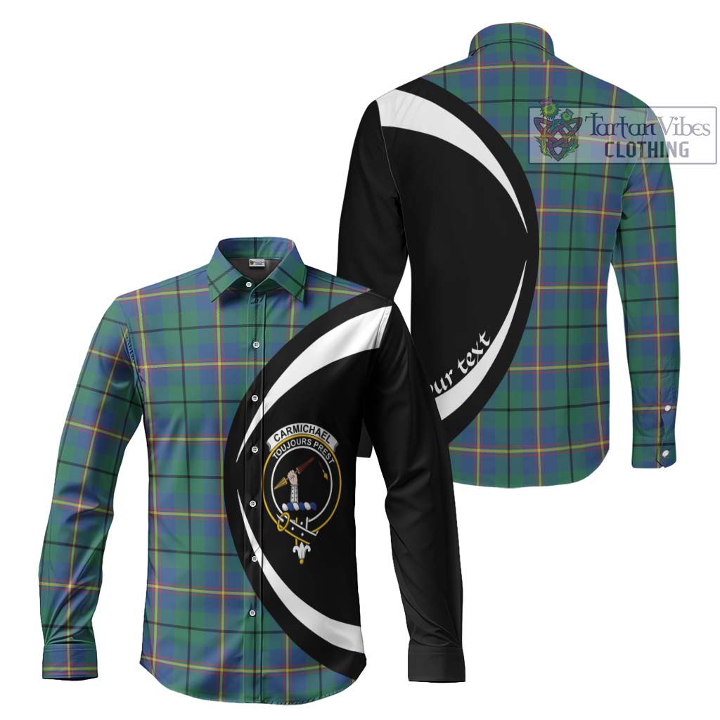 Carmichael Ancient Tartan Long Sleeve Button Up with Family Crest Circle Style Men's Shirt S - Tartan Vibes Clothing