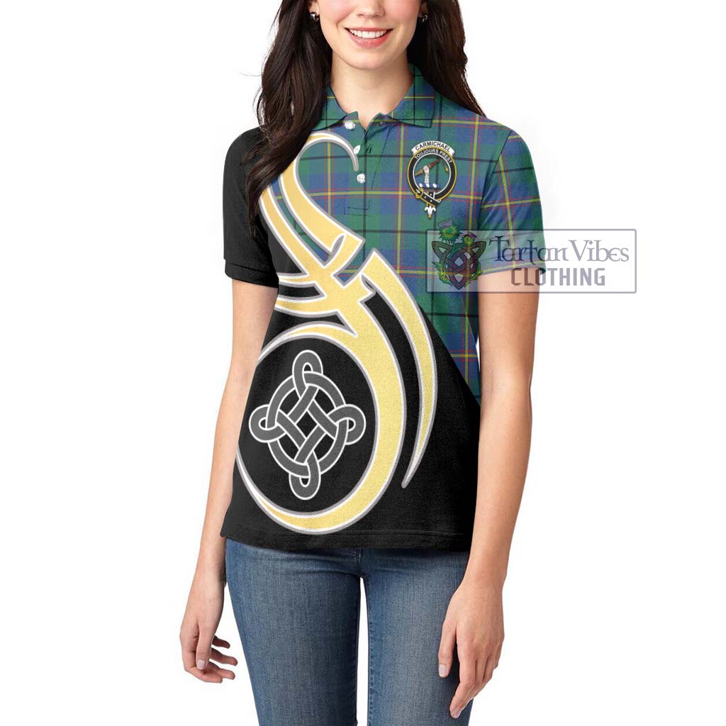 Carmichael Ancient Tartan Women's Polo Shirt with Family Crest and Celtic Symbol Style Women - Tartan Vibes Clothing