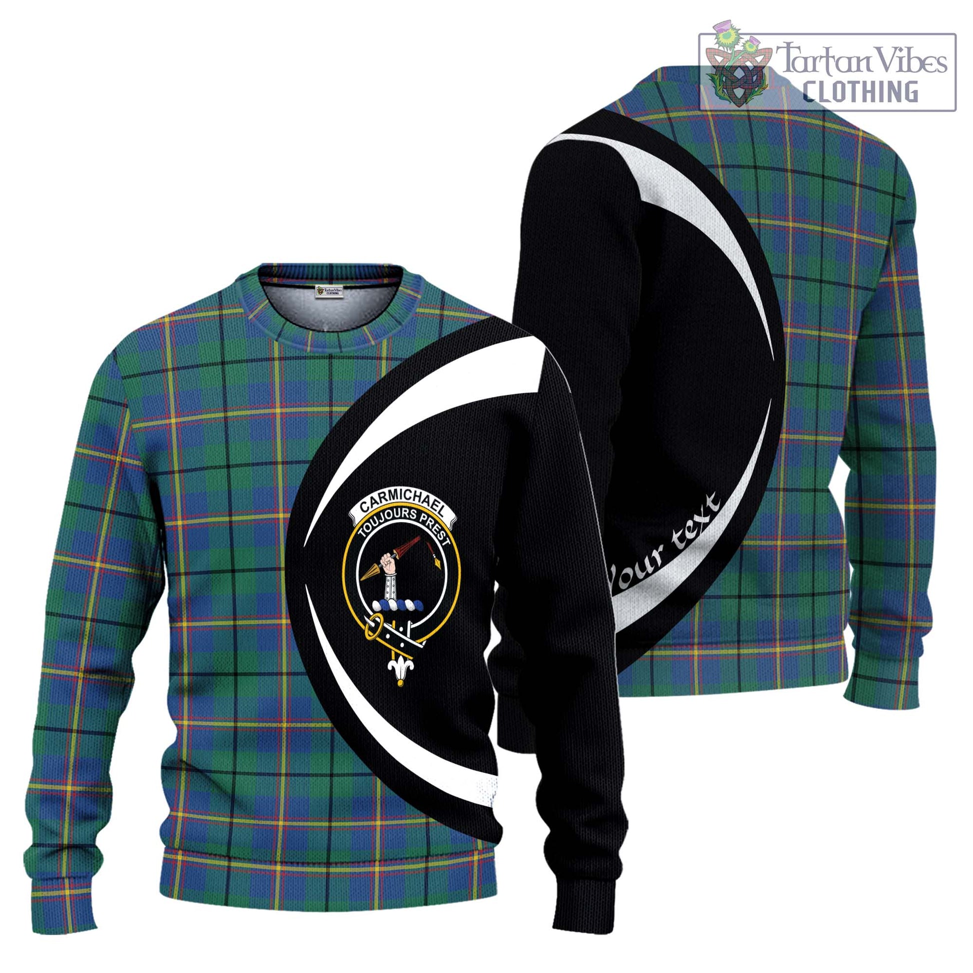 Carmichael Ancient Tartan Ugly Sweater with Family Crest Circle Style Unisex - Tartan Vibes Clothing