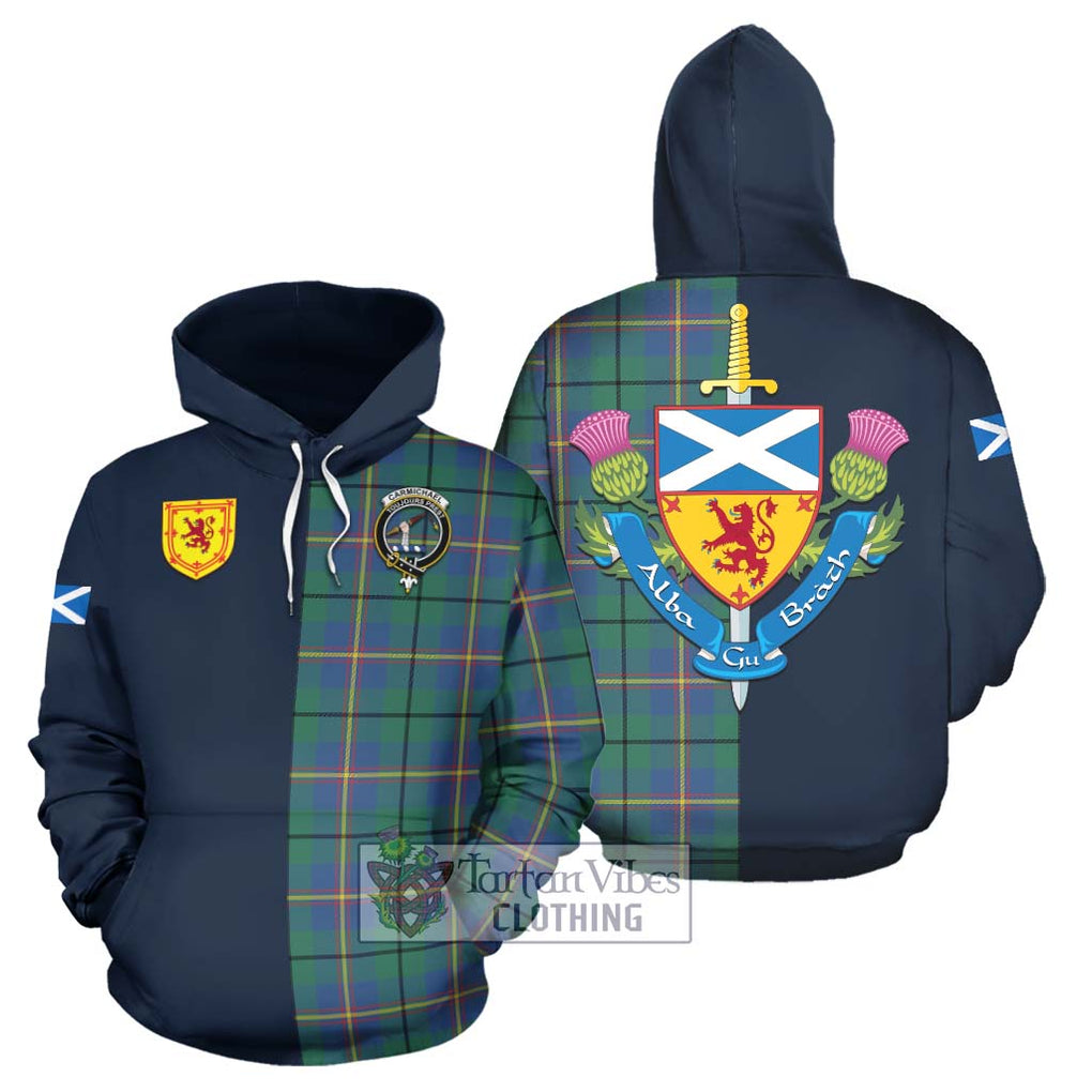 Tartan Vibes Clothing Carmichael Ancient Tartan Hoodie with Scottish Lion Royal Arm Half Style