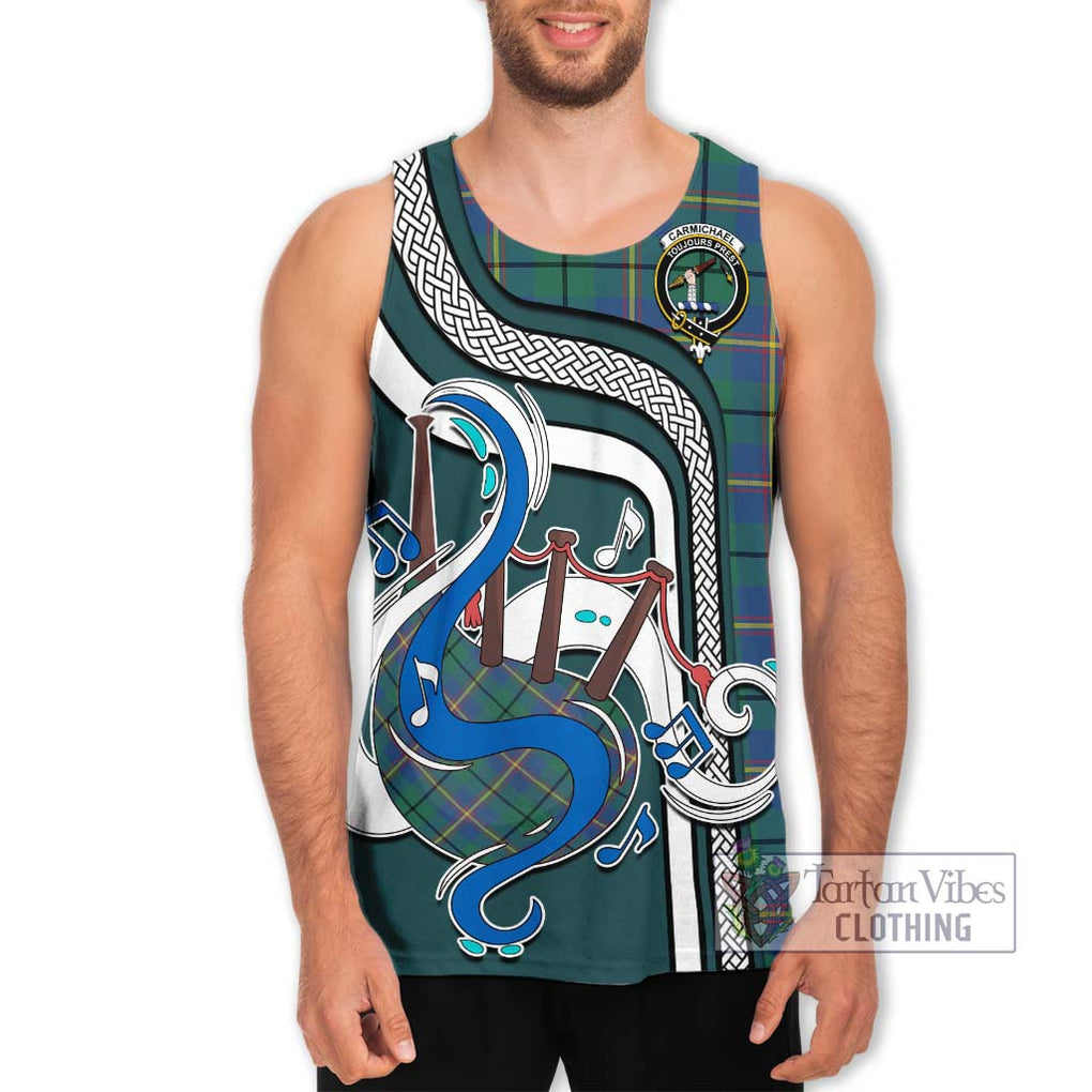 Carmichael Ancient Tartan Men's Tank Top with Epic Bagpipe Style Men - Tartanvibesclothing Shop