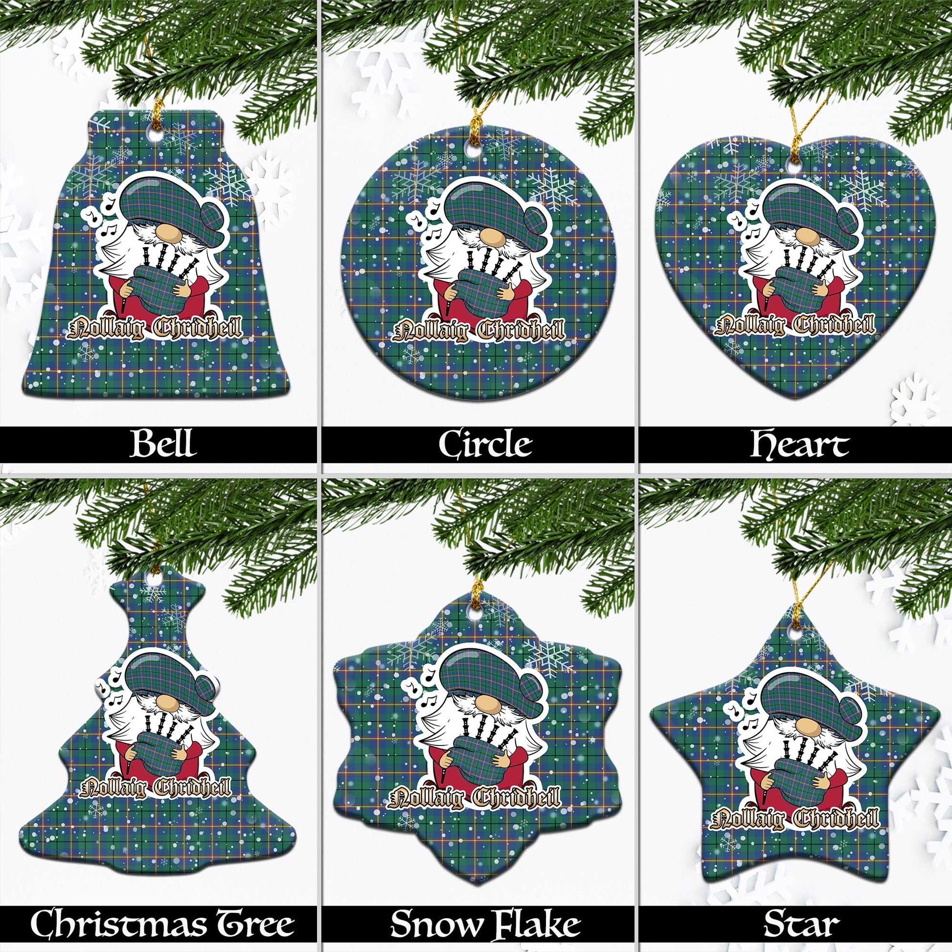 Carmichael Ancient Tartan Christmas Ornaments with Scottish Gnome Playing Bagpipes Ceramic - Tartanvibesclothing