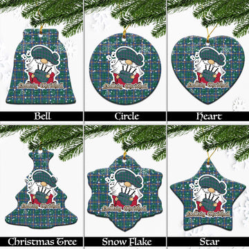 Carmichael Ancient Tartan Christmas Ceramic Ornaments with Scottish Gnome Playing Bagpipes