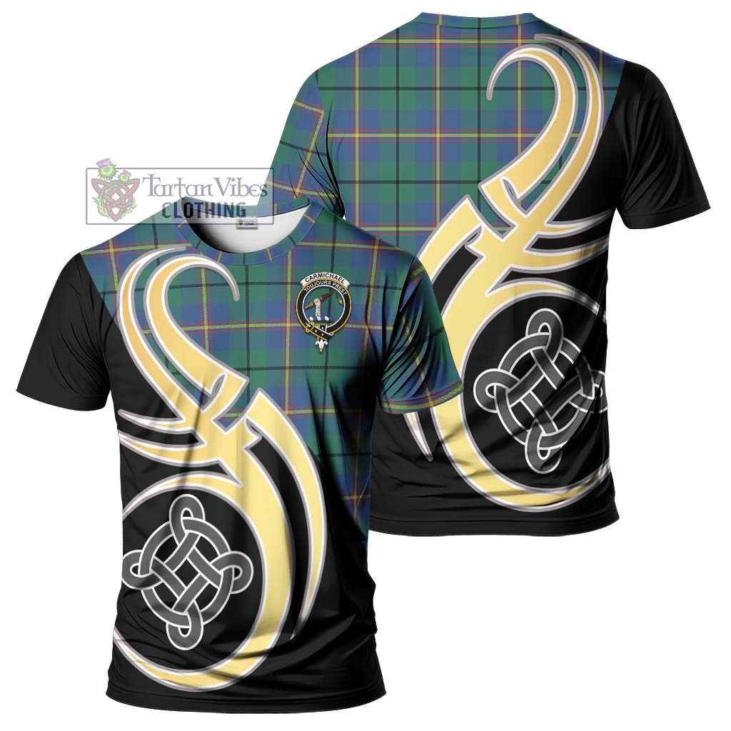 Tartan Vibes Clothing Carmichael Ancient Tartan T-Shirt with Family Crest and Celtic Symbol Style