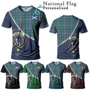 Carmichael Ancient Tartan T-Shirt with Personalised National Flag and Family Crest Half Style